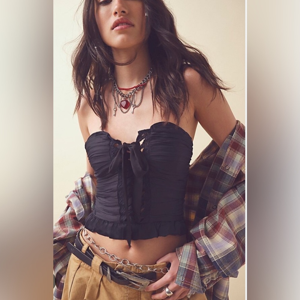 Free People Aurelia Black Silky Corset Top size XL